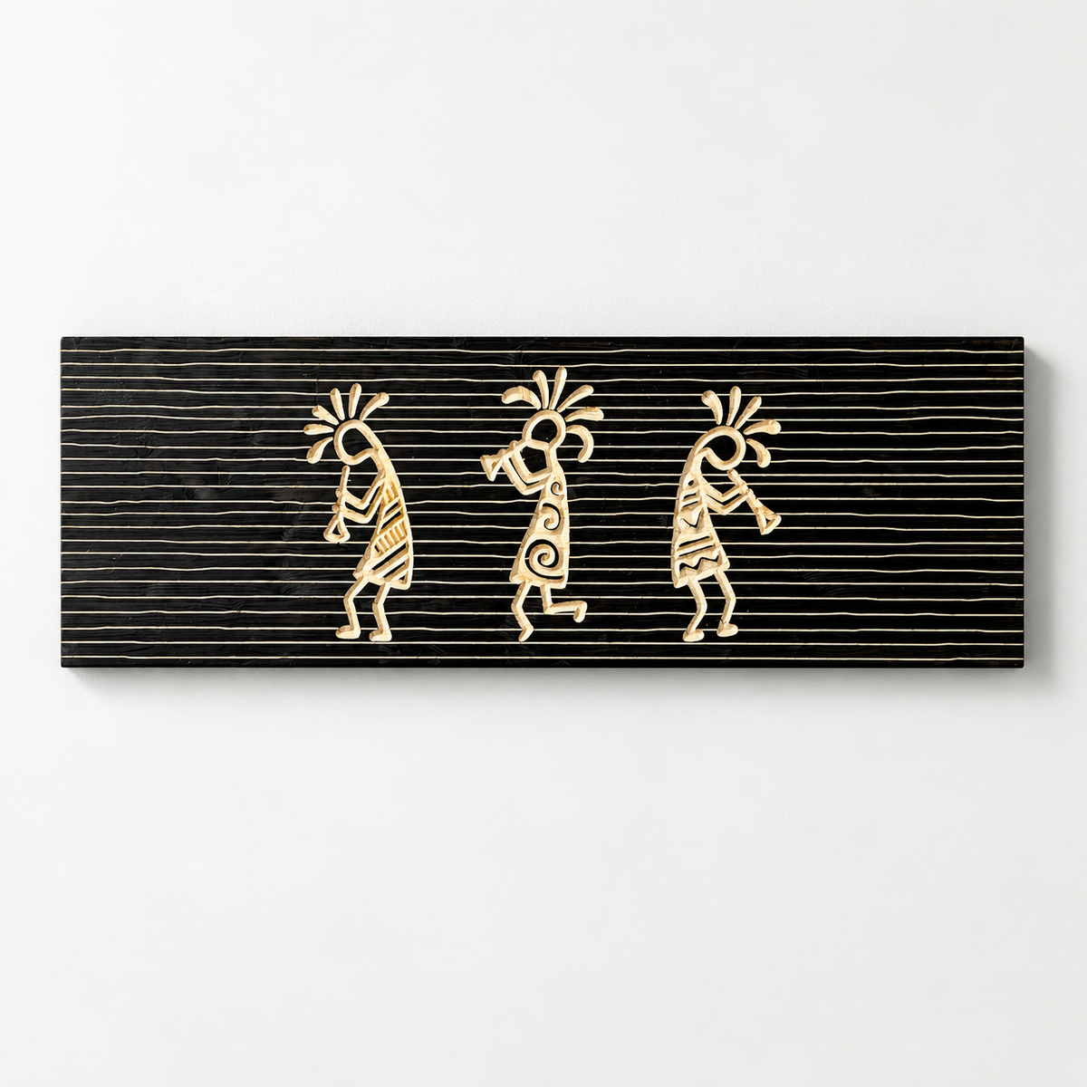 3d Carved Minimalist African Wooden Wall Decor — front view on a light grey-white wall with a natural shadow