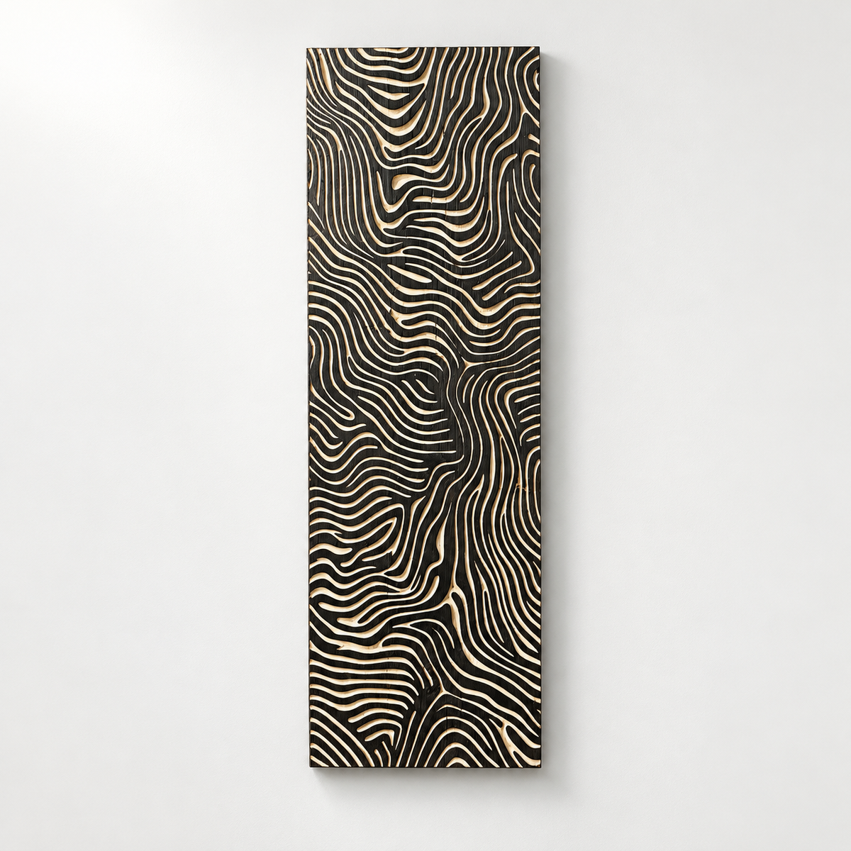 3d Carved Abstract Design Wooden Wall Art — front view on a light grey-white wall with a natural shadow