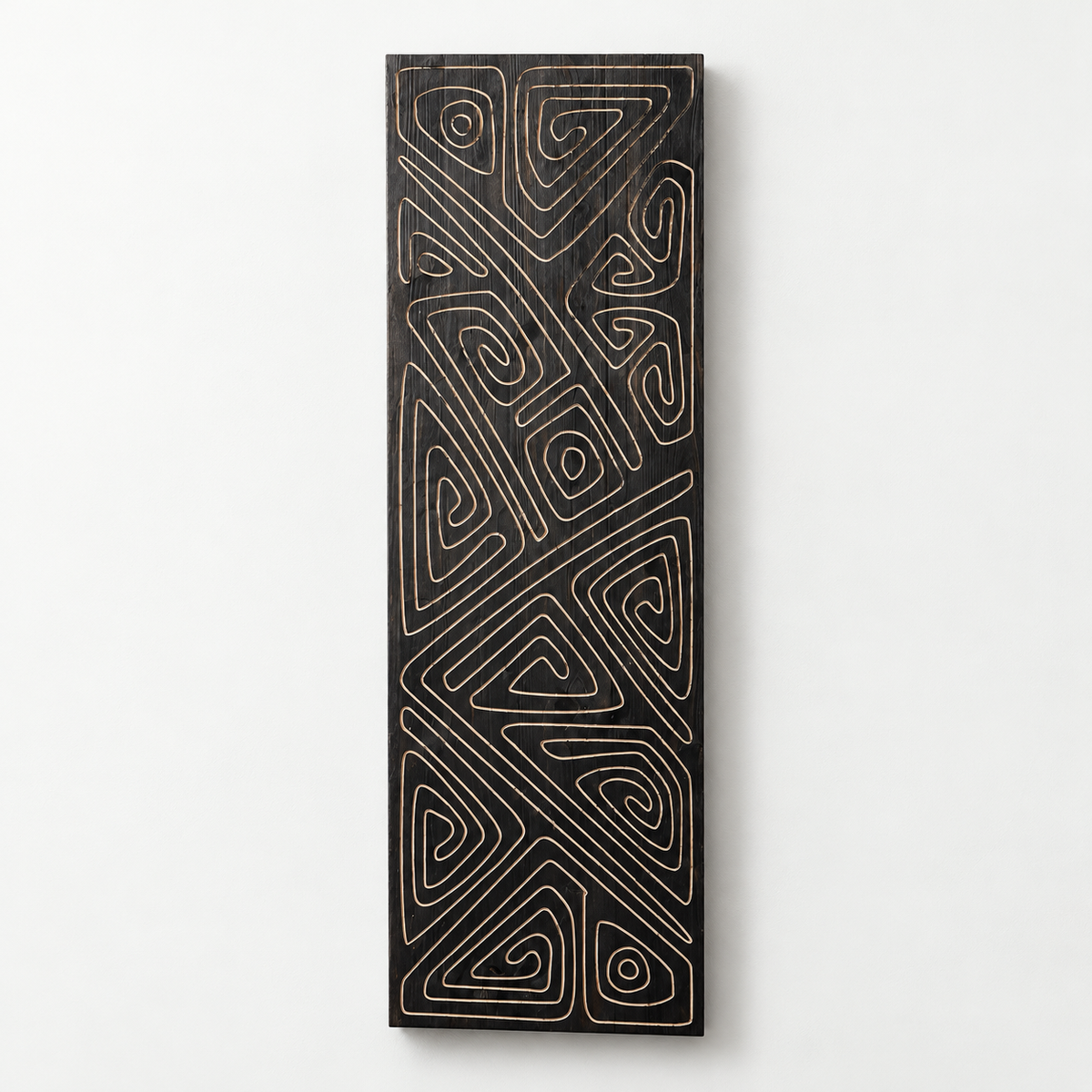 Minimalist Wooden Carved Line Art Wall Decor — front view on a light grey-white wall with a natural shadow
