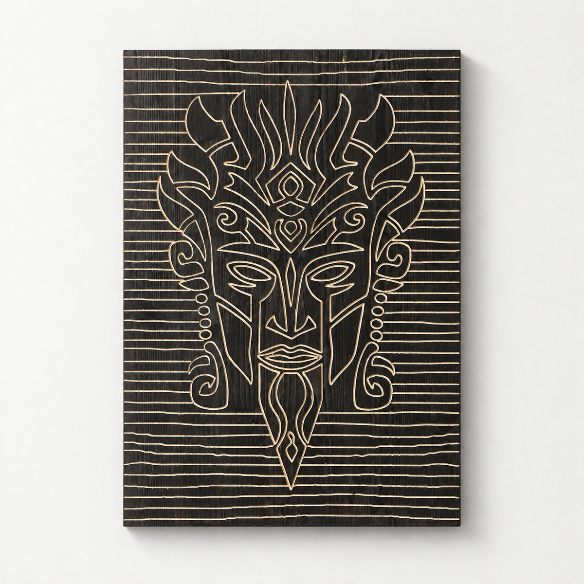 Minimalist Wooden Line Art Wall Decor — front view on a light grey-white wall with a natural shadow