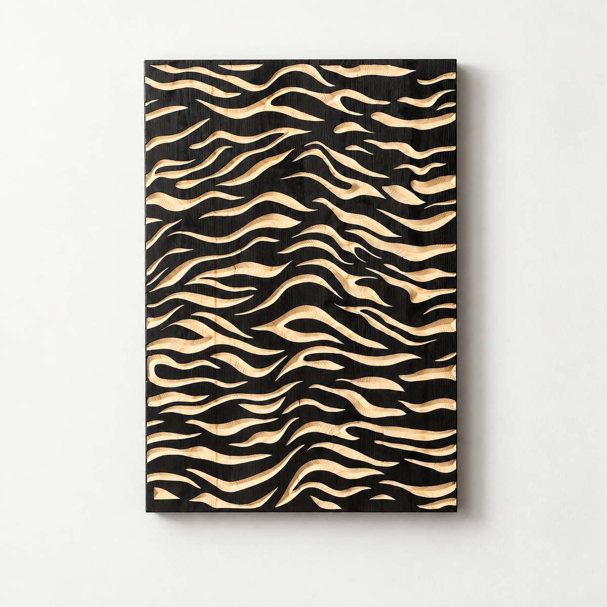 3d Carved Wooden Wall Art, Modern Wall Decor — front view on a light grey-white wall with a natural shadow